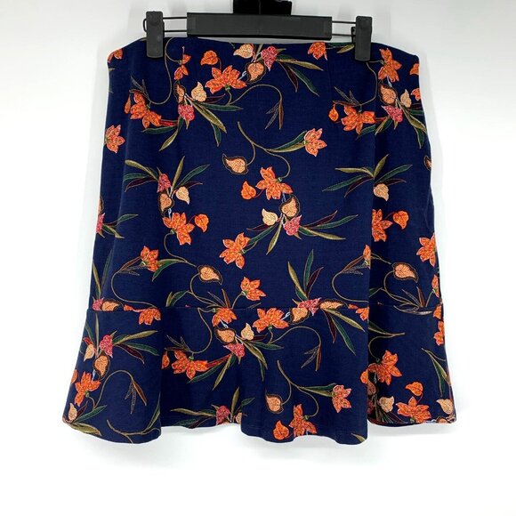 LOFT Skirt Blue Floral Print Mini Pull On Ponte Flounce NWT - Picture 7 of 9